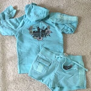 RARE & HTF! The Cutest Ever Juicy Couture Girls Kids Aqua Hoodie and Short Set